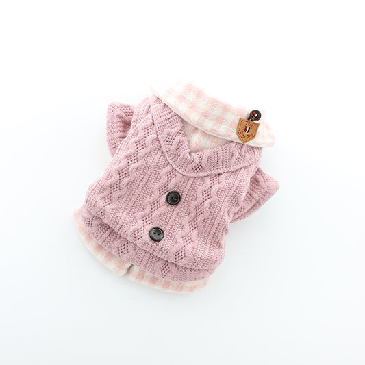 Woolen Plaid Fake Two Pieces Of Pet Dog Clothes