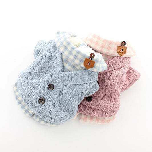 Woolen Plaid Fake Two Pieces Of Pet Dog Clothes