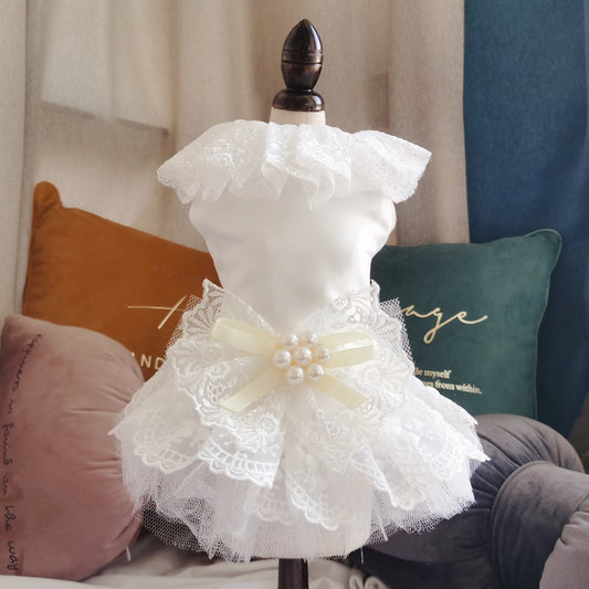 White Lace Pet Wedding Dress